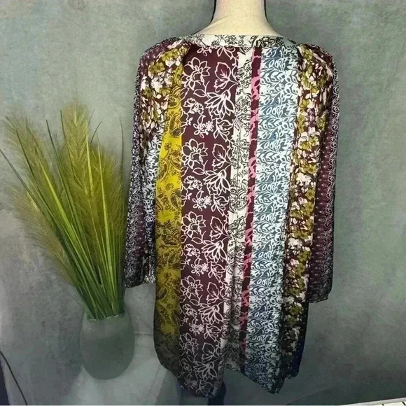 NWT 3XL Daniel Rainn Long Sleeve Scoop V-Neck Floral Boho Inspired Tunic Blouse - Picture 8 of 13